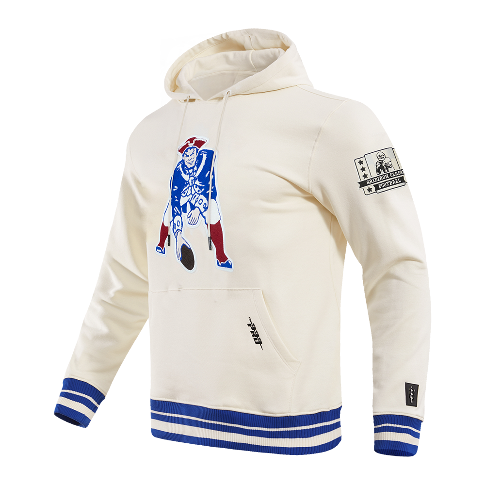 NFL NEW ENGLAND PATRIOTS RETRO CLASSIC MEN'S PULLOVER HOODIE (EGGSHELL/ ROYAL BLUE)