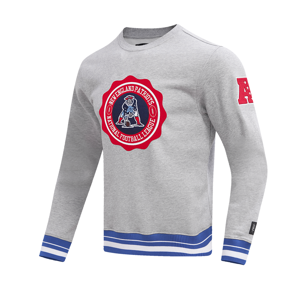 NFL NEW ENGLAND PATRIOTS CREST EMBLEM MEN'S RIB CREWNECK (HEATHER GREY/ROYAL)