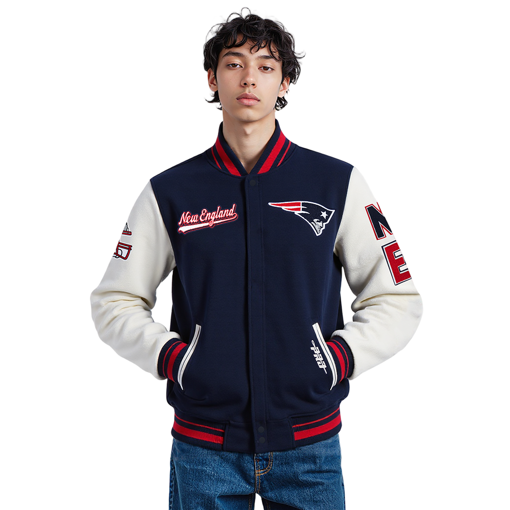NFL NEW ENGLAND PATRIOTS SCRIPT TAIL BLOUSON COLLÉGIAL POUR HOMME (MARINE MINUIT/ROUGE/MARINE MINUIT)
