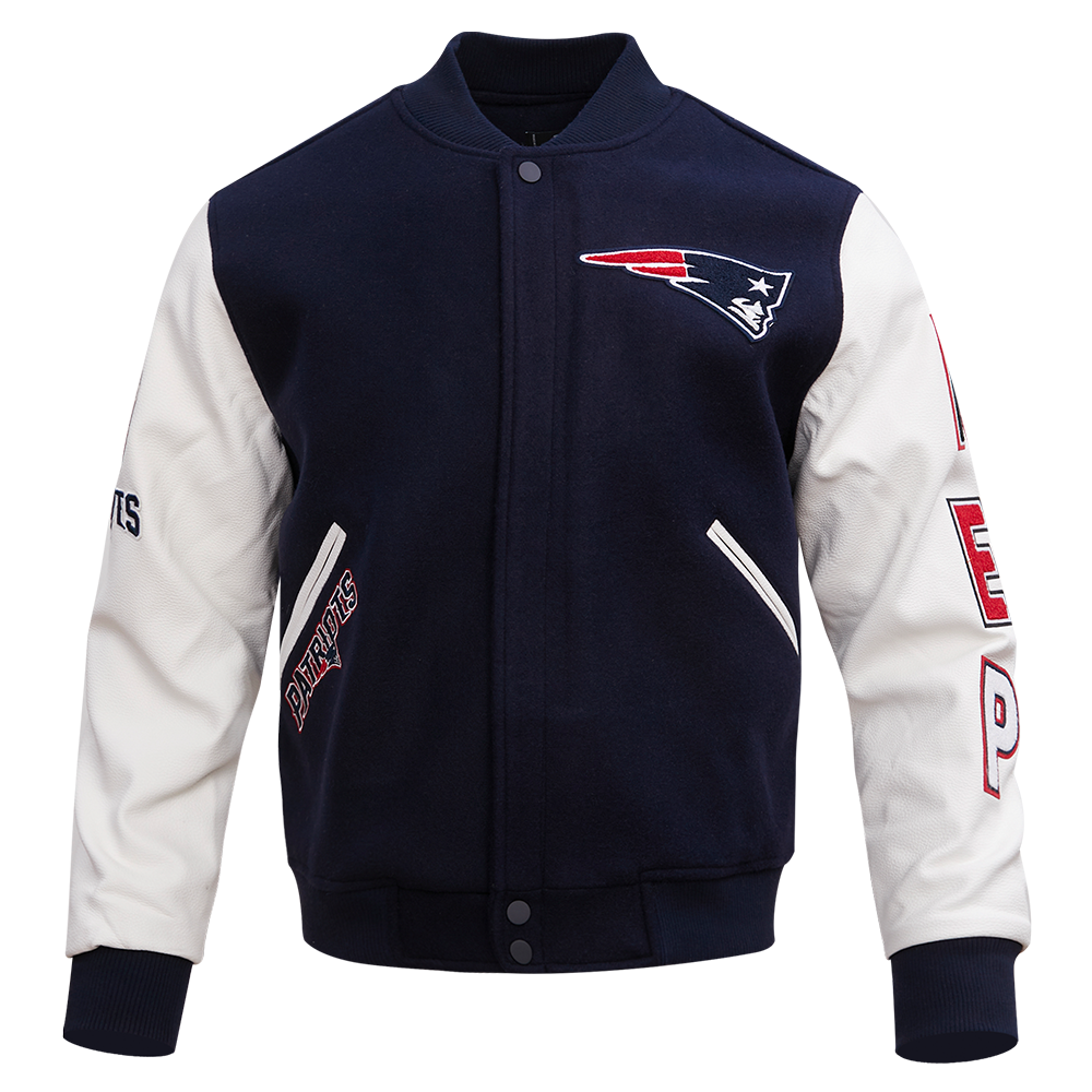 NFL NEW ENGLAND PATRIOTS CLASSIC BLOUSON COLLÉGIAL EN LAINE POUR HOMME (MARINE MINUIT/BLANC)
