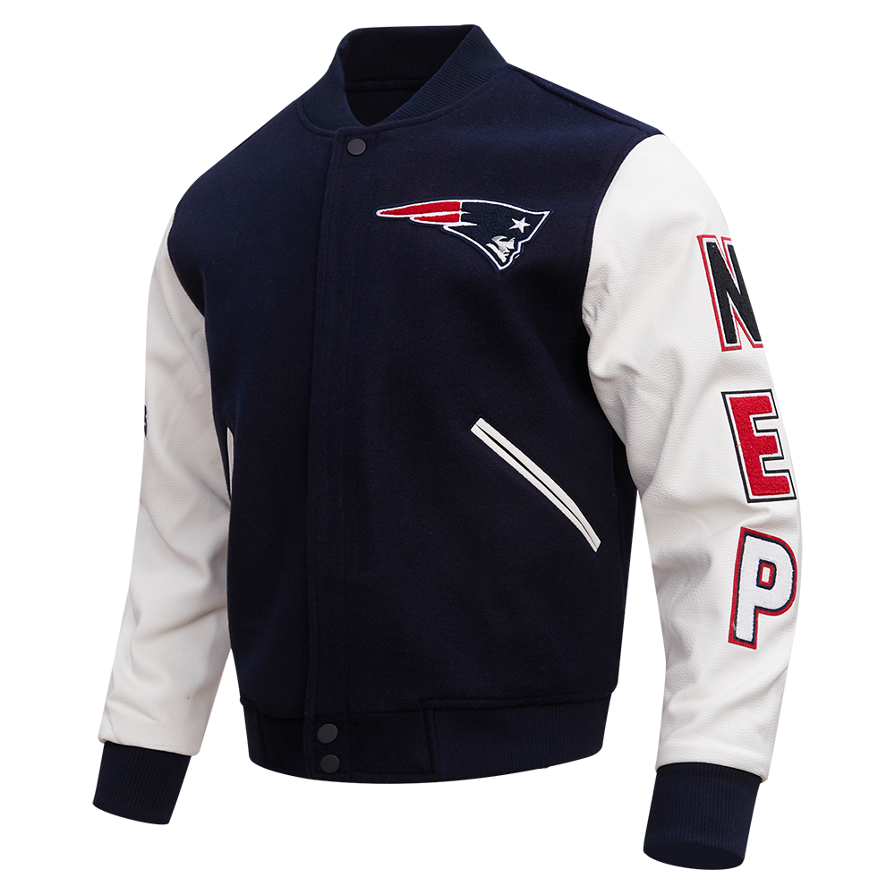 NFL NEW ENGLAND PATRIOTS CLASSIC BLOUSON COLLÉGIAL EN LAINE POUR HOMME (MARINE MINUIT/BLANC)
