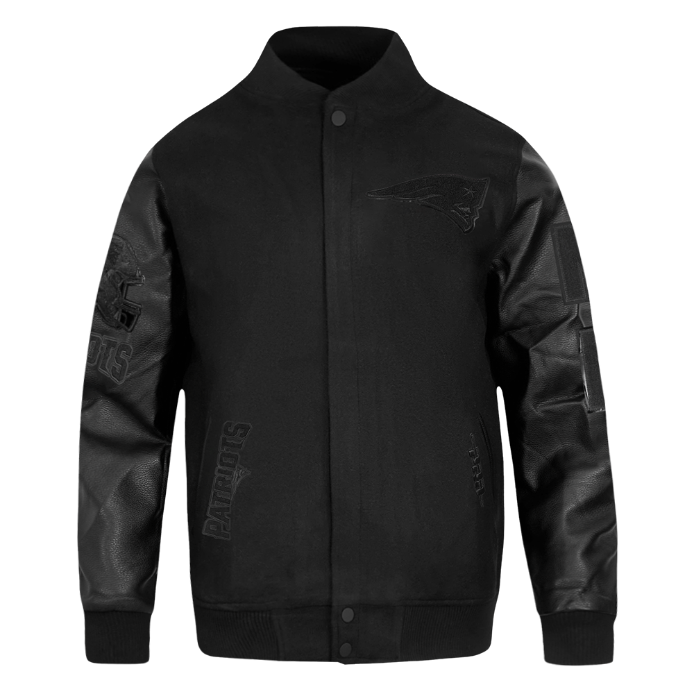 NFL NEW ENGLAND PATRIOTS TRIPLE BLACK MEN'S WOOL VARSITY JACKET (TRIPLE BLACK MEN'S)
