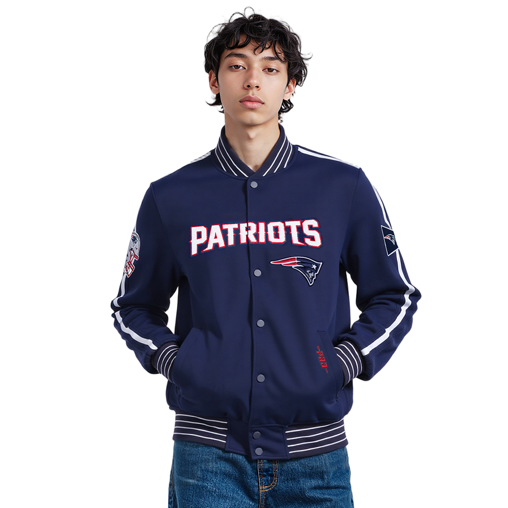 NFL NEW ENGLAND PATRIOTS BLOUSON PRO GAME DAY EN MAILLE DOUBLE POUR HOMME (MARINE MINUIT/BLANC)