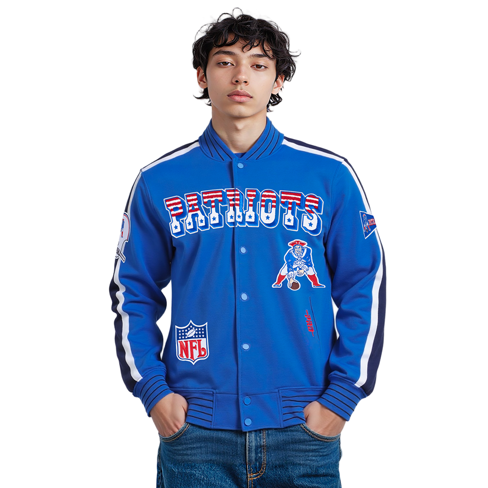 NFL NEW ENGLAND PATRIOTS BLOUSON RÉTRO PRO GAME DAY (BLEU ROYAL/BLANC/MARINE MINUIT)