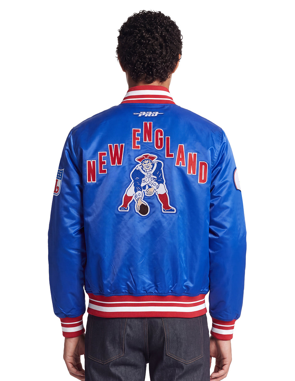 NFL NEW ENGLAND PATRIOTS ON TOP BLOUSON EN SATIN POUR HOMME (BLEU ROYAL/ROUGE)
