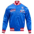NFL NEW ENGLAND PATRIOTS RETRO CLASSIC MEN'S RIB SATIN JACKET (ROYAL BLUE/RED)