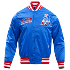 NFL NEW ENGLAND PATRIOTS RETRO CLASSIC MEN'S RIB SATIN JACKET (ROYAL BLUE/RED)