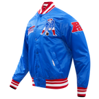 NFL NEW ENGLAND PATRIOTS RETRO CLASSIC MEN'S RIB SATIN JACKET (ROYAL BLUE/RED)