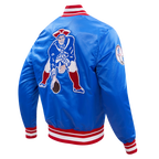 NFL NEW ENGLAND PATRIOTS RETRO CLASSIC MEN'S RIB SATIN JACKET (ROYAL BLUE/RED)