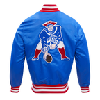 NFL NEW ENGLAND PATRIOTS RETRO CLASSIC MEN'S RIB SATIN JACKET (ROYAL BLUE/RED)