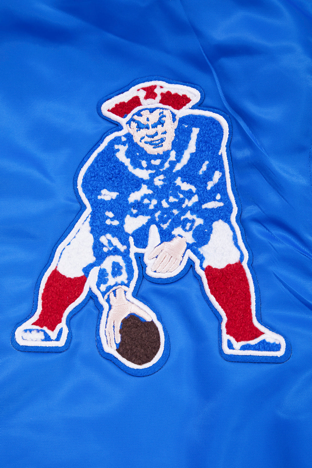 NFL NEW ENGLAND PATRIOTS RETRO CLASSIC MEN'S RIB SATIN JACKET (ROYAL BLUE/RED)