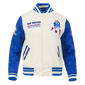 NFL NEW ENGLAND PATRIOTS RETRO CLASSIC MEN'S RIB WOOL VARSITY JACKET (EGGSHELL/ ROYAL BLUE)