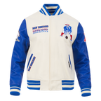 NFL NEW ENGLAND PATRIOTS RETRO CLASSIC MEN'S RIB WOOL VARSITY JACKET (EGGSHELL/ ROYAL BLUE)