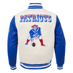 NFL NEW ENGLAND PATRIOTS RETRO CLASSIC MEN'S RIB WOOL VARSITY JACKET (EGGSHELL/ ROYAL BLUE)