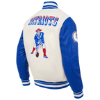 NFL NEW ENGLAND PATRIOTS RETRO CLASSIC MEN'S RIB WOOL VARSITY JACKET (EGGSHELL/ ROYAL BLUE)