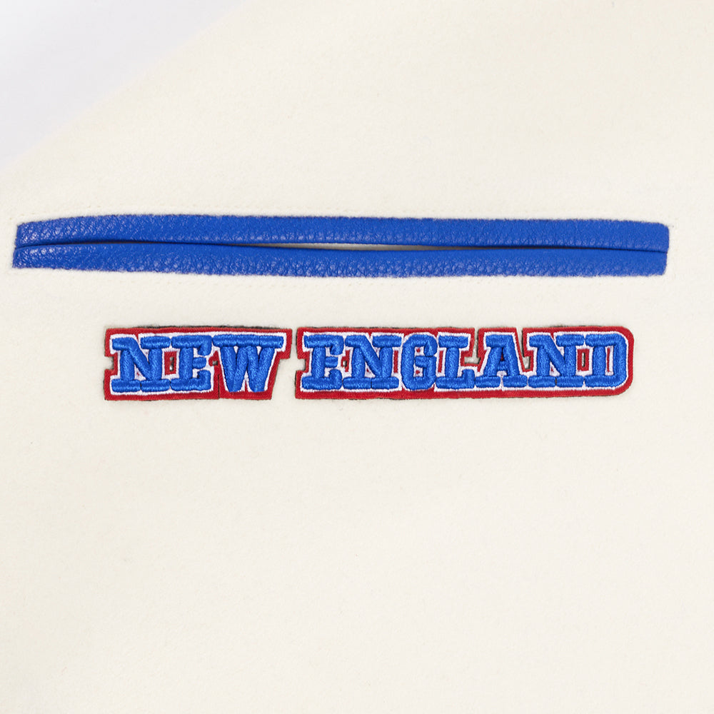 NFL NEW ENGLAND PATRIOTS RETRO CLASSIC MEN'S RIB WOOL VARSITY JACKET (EGGSHELL/ ROYAL BLUE)