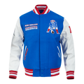 NFL NEW ENGLAND PATRIOTS RETRO CLASSIC BLOUSON COLLÉGIAL EN LAINE À BORDS CÔTELÉS POUR HOMME (BLEU ROYAL/ROUGE)