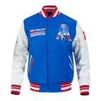 NFL NEW ENGLAND PATRIOTS RETRO CLASSIC BLOUSON COLLÉGIAL EN LAINE À BORDS CÔTELÉS POUR HOMME (BLEU ROYAL/ROUGE)