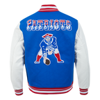 NFL NEW ENGLAND PATRIOTS RETRO CLASSIC BLOUSON COLLÉGIAL EN LAINE À BORDS CÔTELÉS POUR HOMME (BLEU ROYAL/ROUGE)