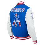 NFL NEW ENGLAND PATRIOTS RETRO CLASSIC BLOUSON COLLÉGIAL EN LAINE À BORDS CÔTELÉS POUR HOMME (BLEU ROYAL/ROUGE)