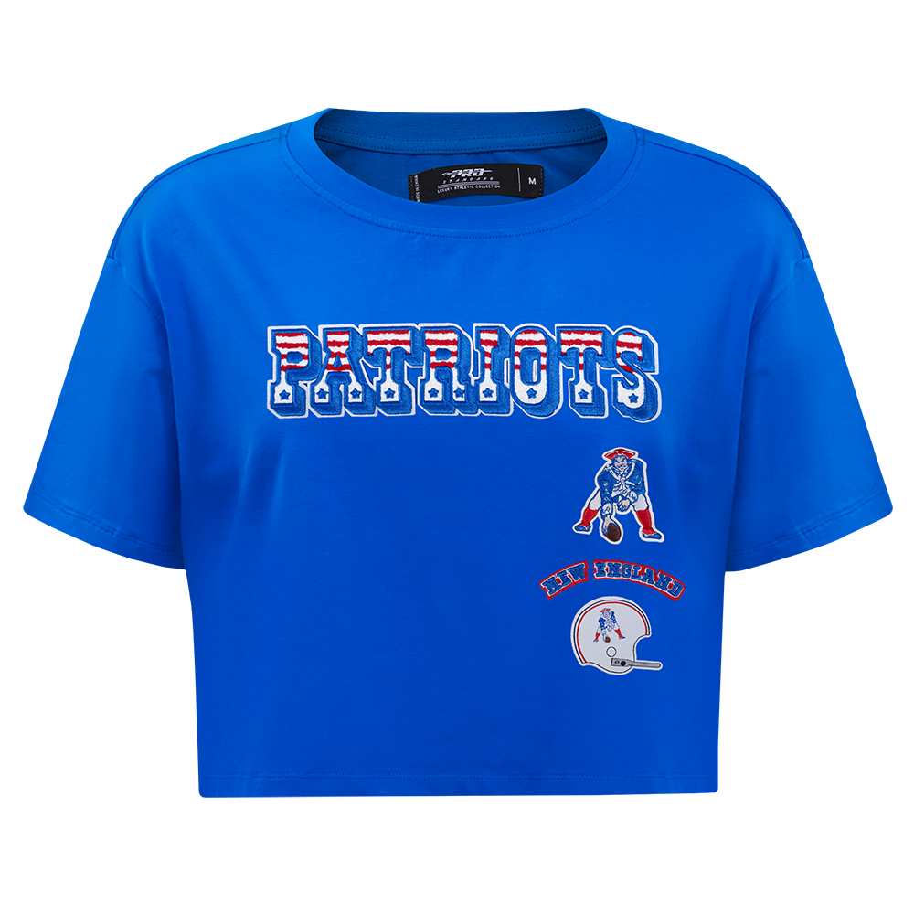 NFL NEW ENGLAND PATRIOTS RETRO CLASSIC T-SHIRT À COUPE CARRÉE POUR FEMME (BLEU ROYAL)