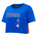 NFL NEW ENGLAND PATRIOTS RETRO CLASSIC T-SHIRT À COUPE CARRÉE POUR FEMME (BLEU ROYAL)