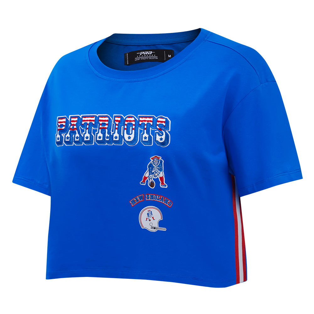 NFL NEW ENGLAND PATRIOTS RETRO CLASSIC T-SHIRT À COUPE CARRÉE POUR FEMME (BLEU ROYAL)