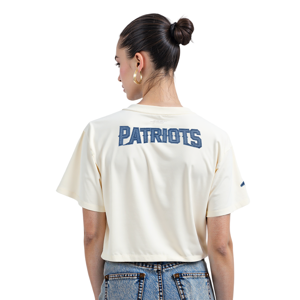NFL NEW ENGLAND PATRIOTS VARSITY BLUES T-SHIRT EN JERSEY SIMPLE À COUPE CARRÉE POUR FEMME (LIN)