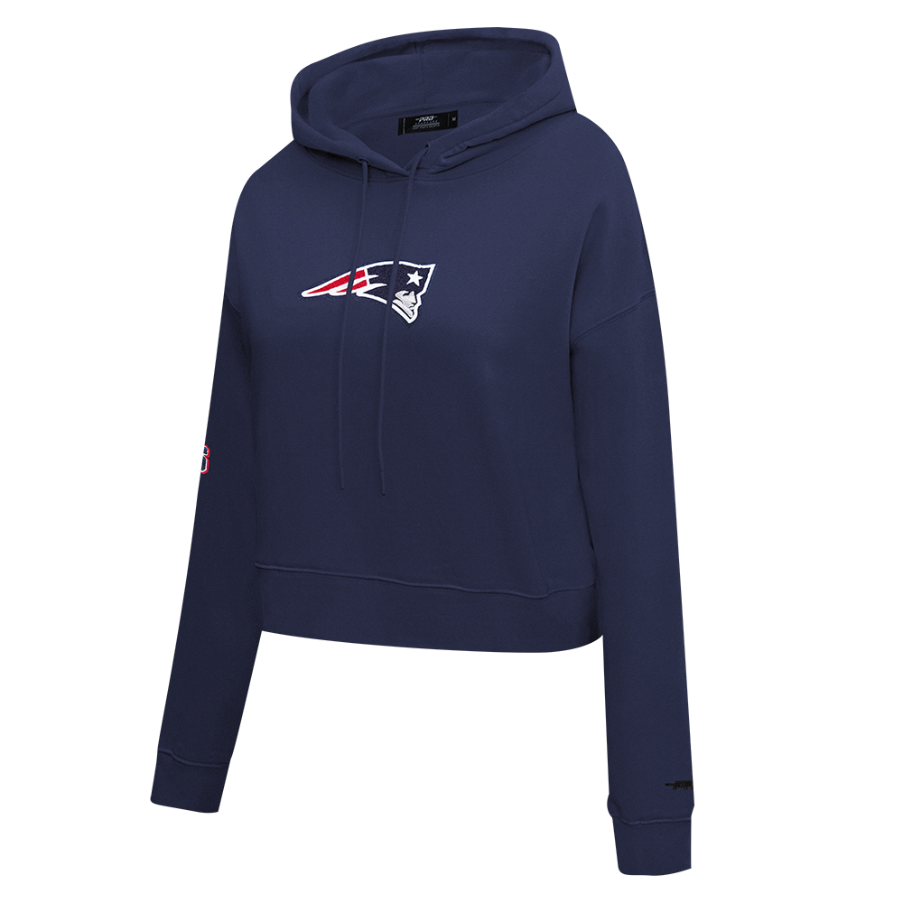 NFL NEW ENGLAND PATRIOTS CLASSIC WOMEN'S FLEECE CROPPED PULLOVER HOODIE (MIDNIGHT NAVY)