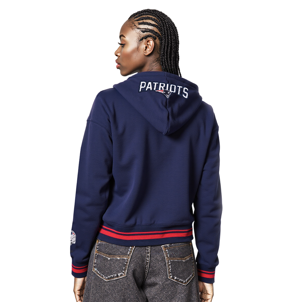 NFL NEW ENGLAND PATRIOTS MASHUP WOMEN'S RIB CROPPED PO HOODIE (MIDNIGHT NAVY/RED/MIDNIGHT NAVY)