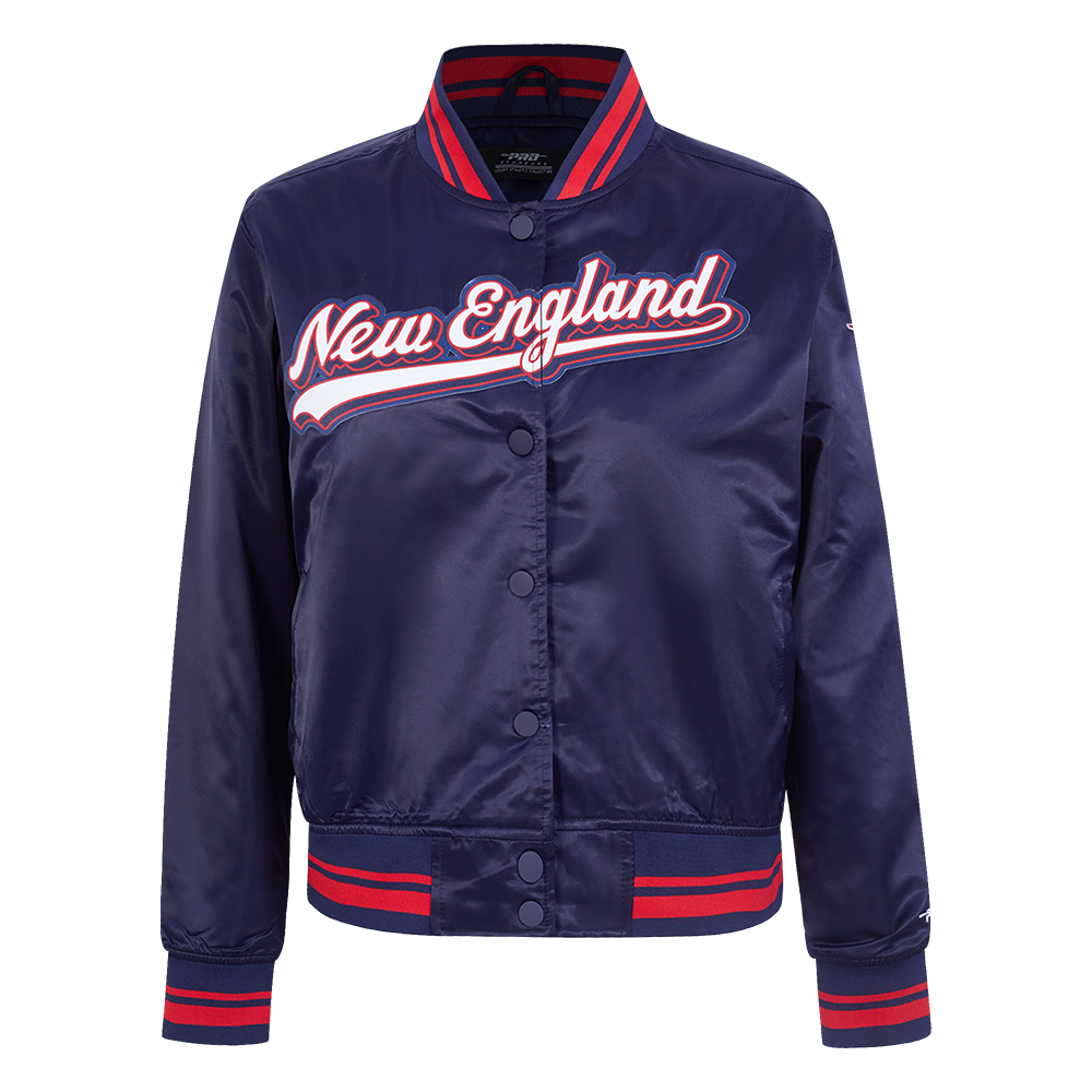 NFL NEW ENGLAND PATRIOTS SCRIPT TAIL BLOUSON EN SATIN POUR FEMME (MARINE MINUIT/ROUGE/MARINE MINUIT)