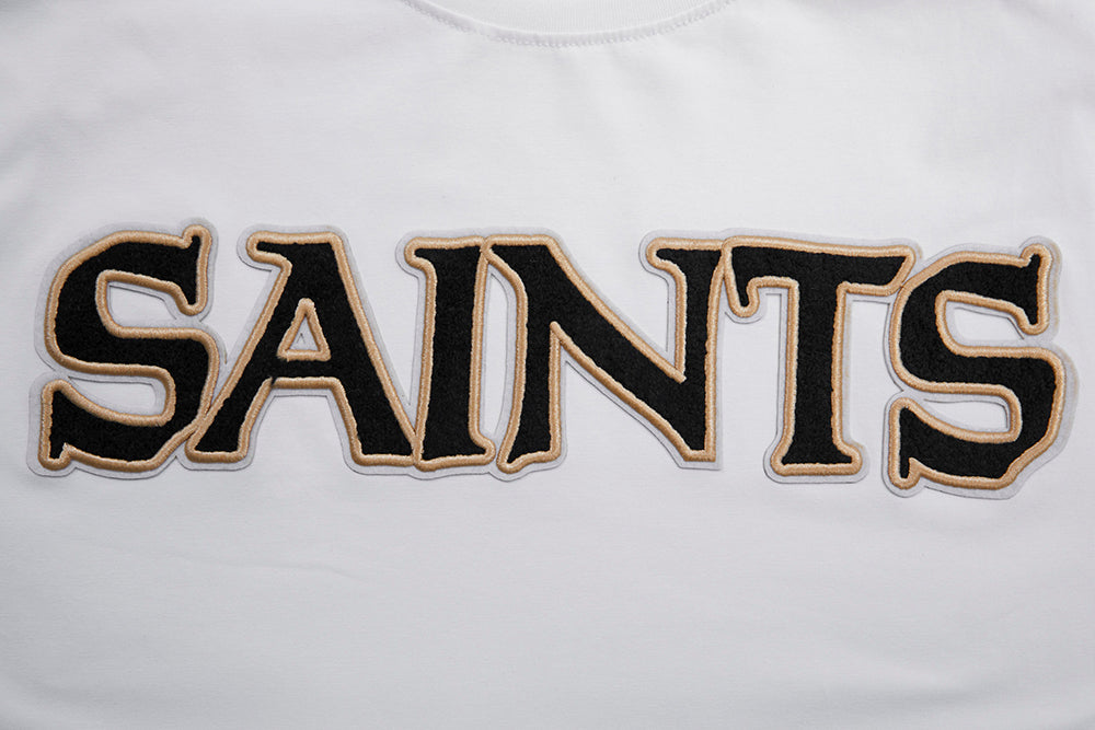 NFL NEW ORLEANS SAINTS CLASSIC CHENILLE T-SHIRT EN JERSEY SIMPLE (BLANC)