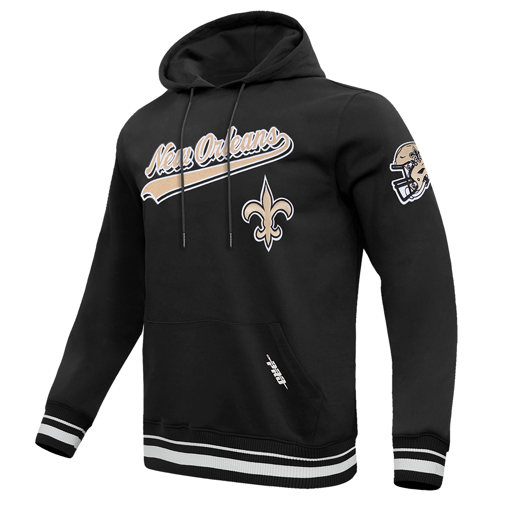 NFL NEW ORLEANS SAINTS SCRIPT TAIL MEN'S RIB FLC PO HOODIE (BLACK)