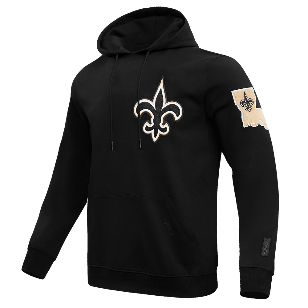 NFL NEW ORLEANS SAINTS CLASSIC CHENILLE MEN'S DOUBLE KNIT PULLOVER HOODIE (BLACK)