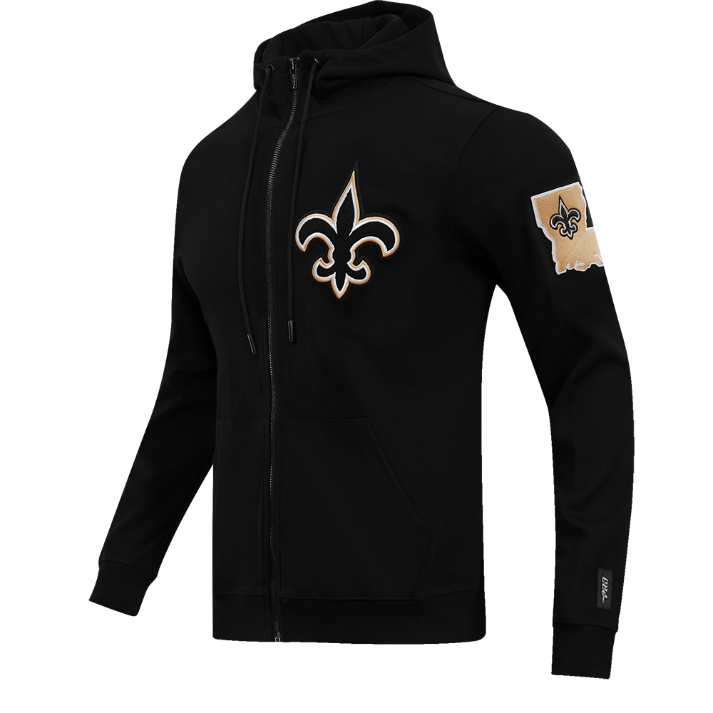 NFL NEW ORLEANS SAINTS CLASSIC CHENILLE MEN'S DK FZ HOODIE (BLACK)