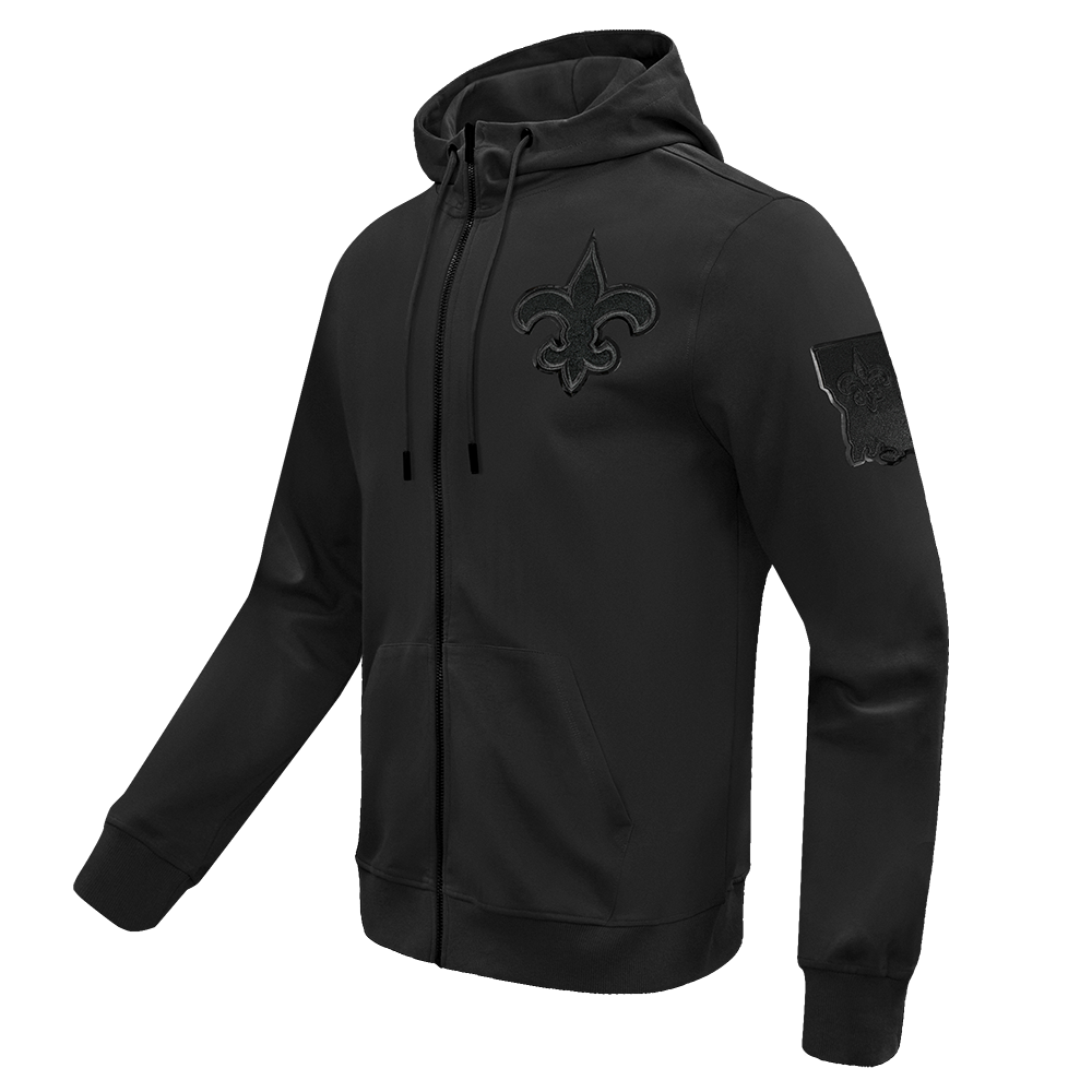 NFL NEW ORLEANS SAINTS TRIPLE BLACK CHANDAIL À CAPUCHON EN MAILLE DOUBLE À GLISSIÈRE POUR HOMME (TRIPLE NOIR)