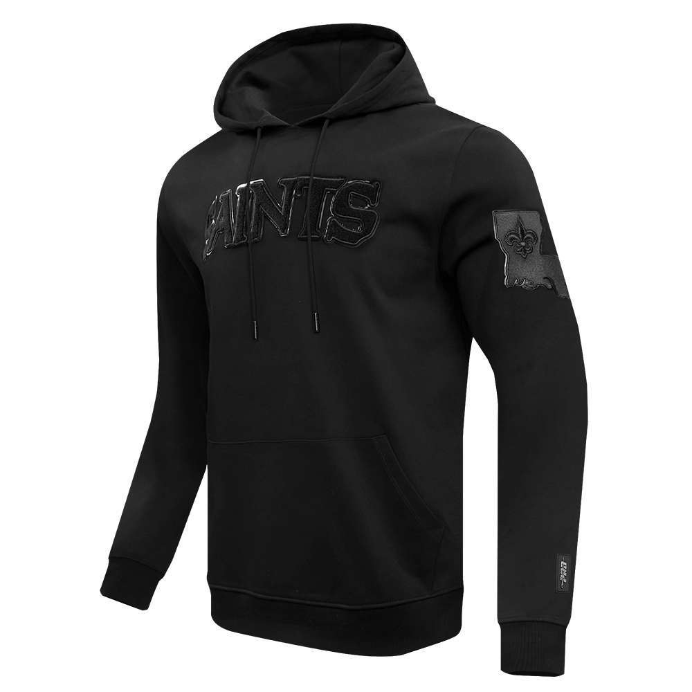 NFL NEW ORLEANS SAINTS TRIPLE BLACK MEN'S DOUBLE KNIT PULLOVER HOODIE (TRIPLE BLACK MEN'S)