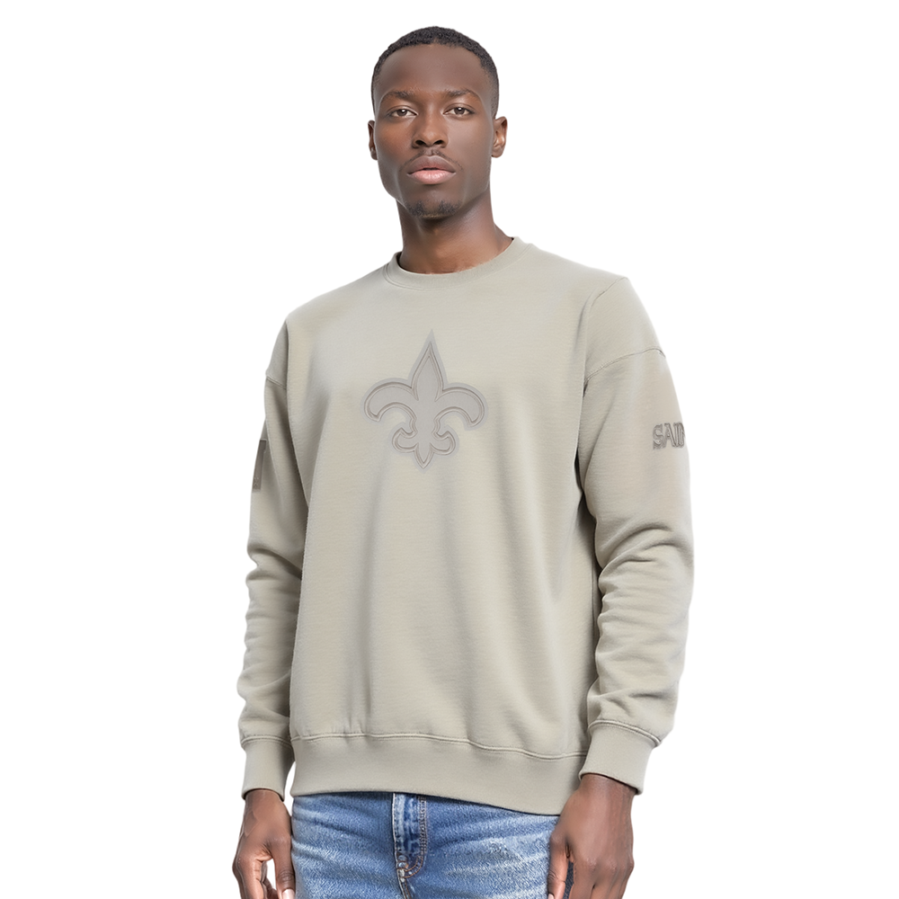 NFL NEW ORLEANS SAINTS NEUTRAL CHANDAIL À COL ROND EN MOLLETON À ÉPAULES TOMBANTES POUR HOMME (TAUPE)