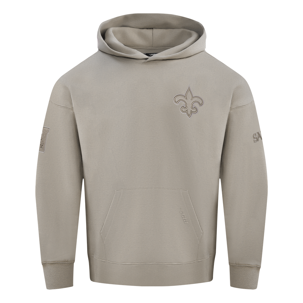 NFL NEW ORLEANS SAINTS NEUTRAL CHANDAIL À CAPUCHON EN MOLLETON À ÉPAULES TOMBANTES POUR HOMME (TAUPE)
