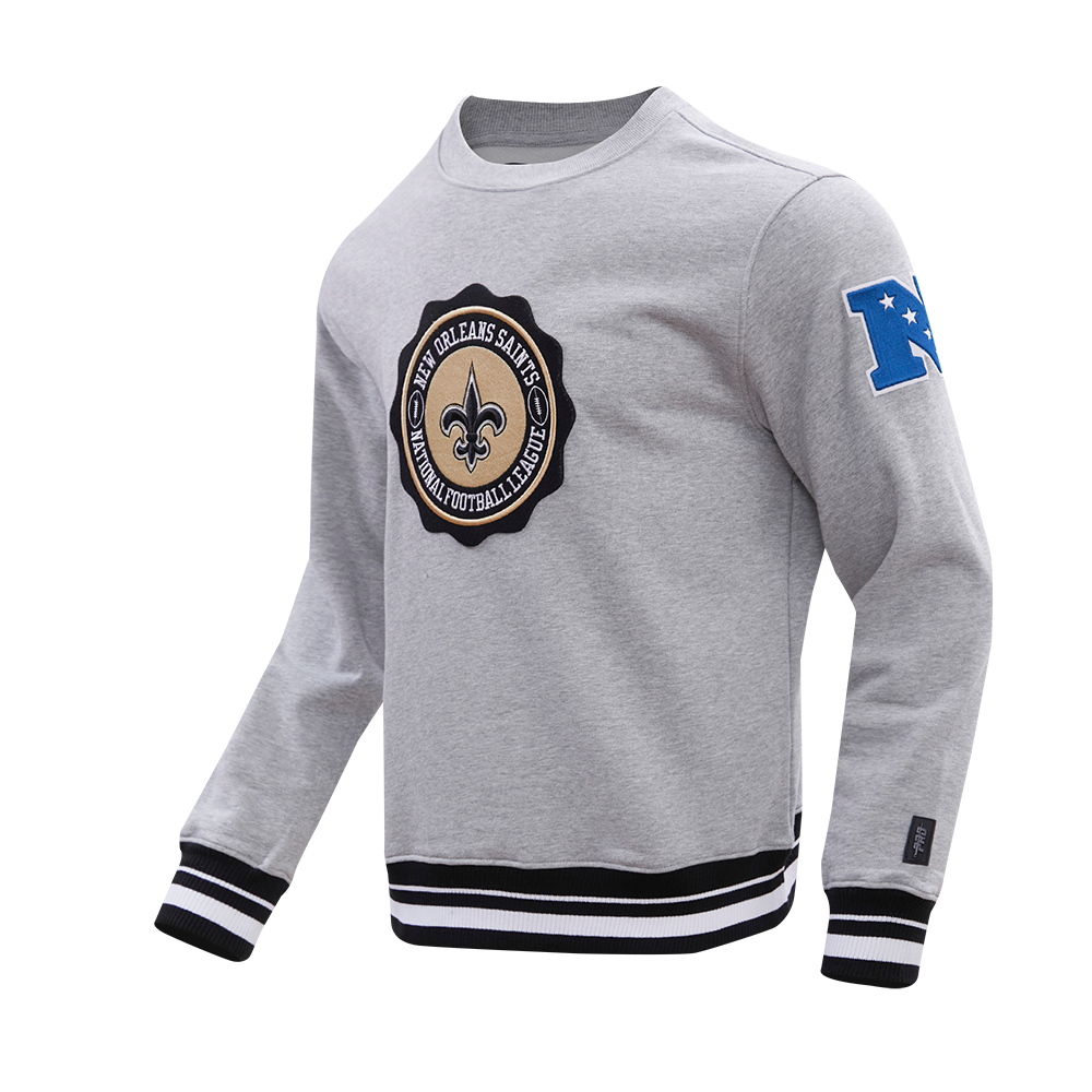 NFL NEW ORLEANS SAINTS CREST EMBLEM MEN'S RIB CREWNECK (HEATHER GRAY/BLACK)