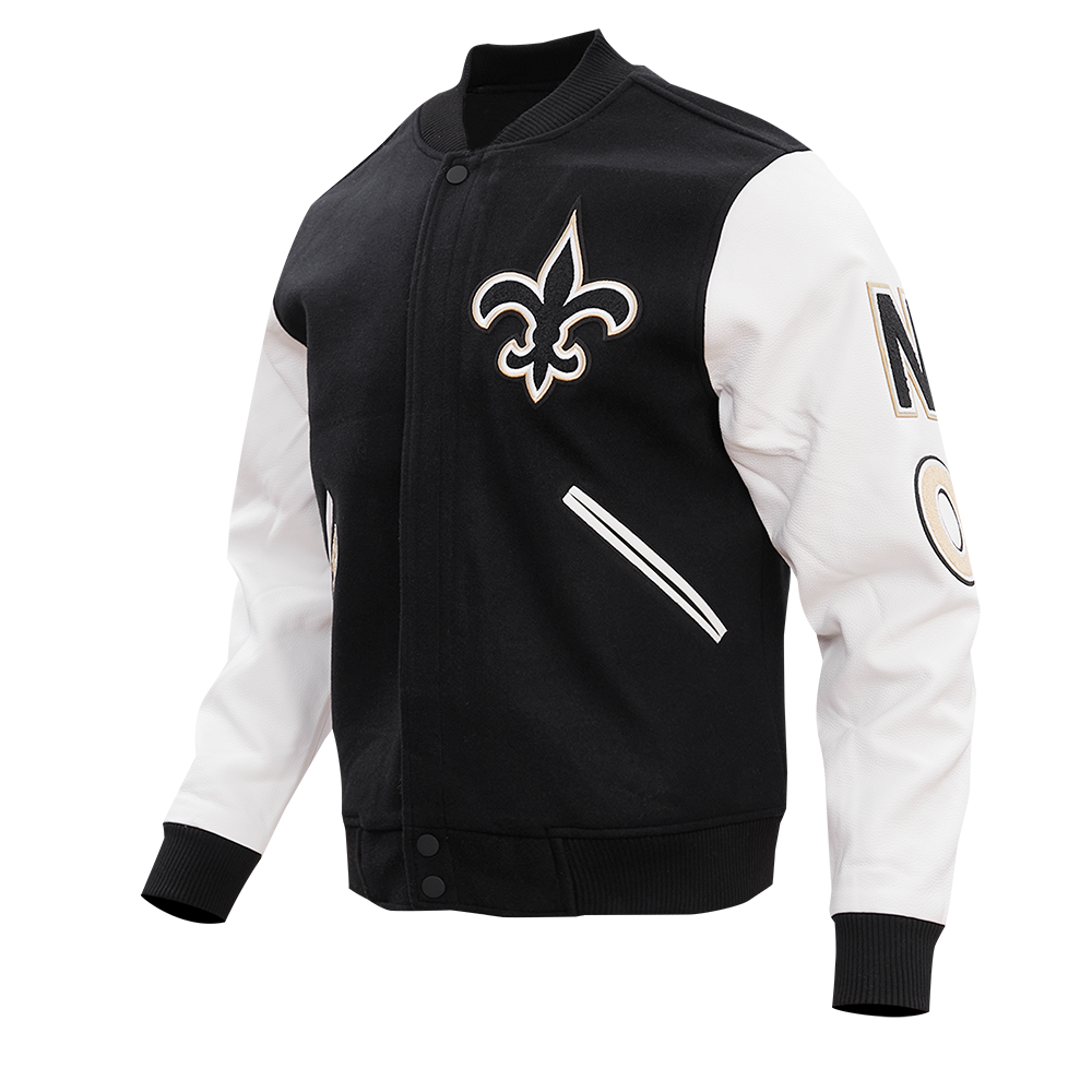 NFL NEW ORLEANS SAINTS CLASSIC WOOL MEN'S VARSITY JACKET (BLACK/WHITE)