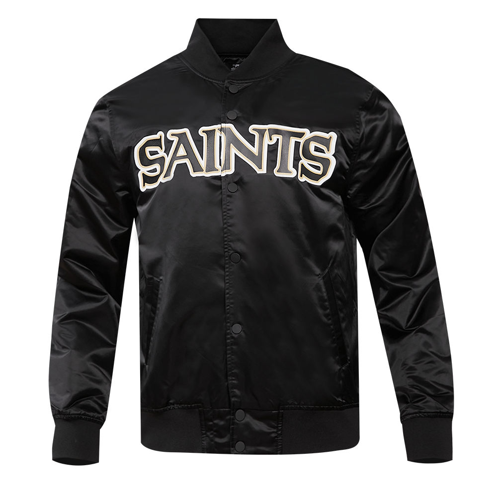 NFL NEW ORLEANS SAINTS BLOUSON EN SATIN À GRAND LOGO POUR HOMME (NOIR)