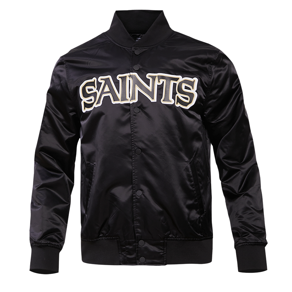 NFL NEW ORLEANS SAINTS BLOUSON EN SATIN À GRAND LOGO POUR HOMME (NOIR)