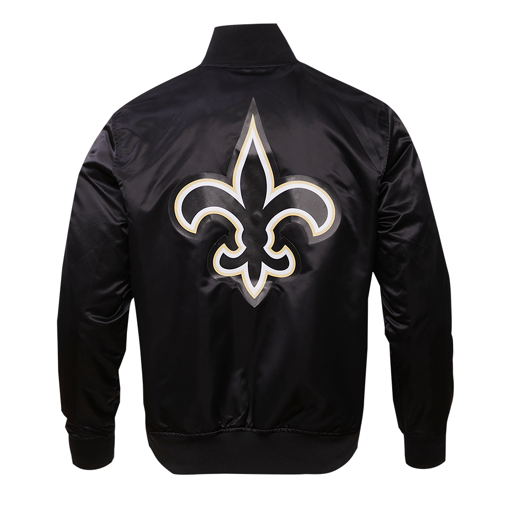 NFL NEW ORLEANS SAINTS BLOUSON EN SATIN À GRAND LOGO POUR HOMME (NOIR)