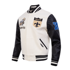 NFL NEW ORLEANS SAINTS RETRO CLASSIC MEN'SS RIB WOOL VARSTIY JACKET (EGGSHELL/ BLACK)