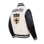 NFL NEW ORLEANS SAINTS RETRO CLASSIC MEN'SS RIB WOOL VARSTIY JACKET (EGGSHELL/ BLACK)