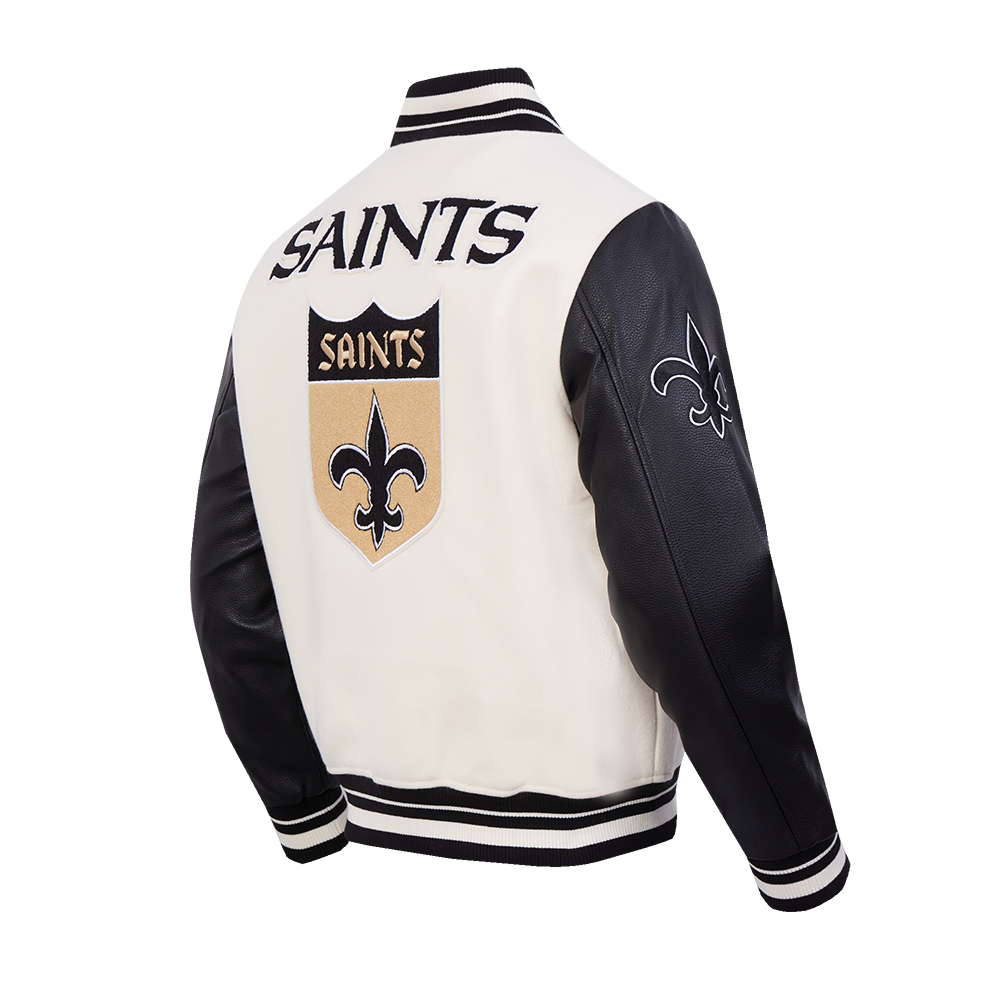 NFL NEW ORLEANS SAINTS RETRO CLASSIC MEN'SS RIB WOOL VARSTIY JACKET (EGGSHELL/ BLACK)