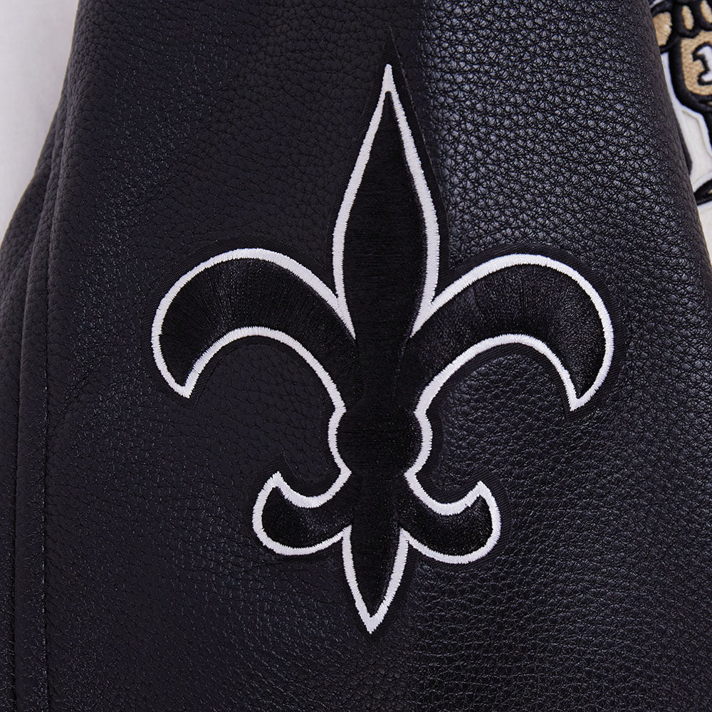 NFL NEW ORLEANS SAINTS RETRO CLASSIC MEN'SS RIB WOOL VARSTIY JACKET (EGGSHELL/ BLACK)