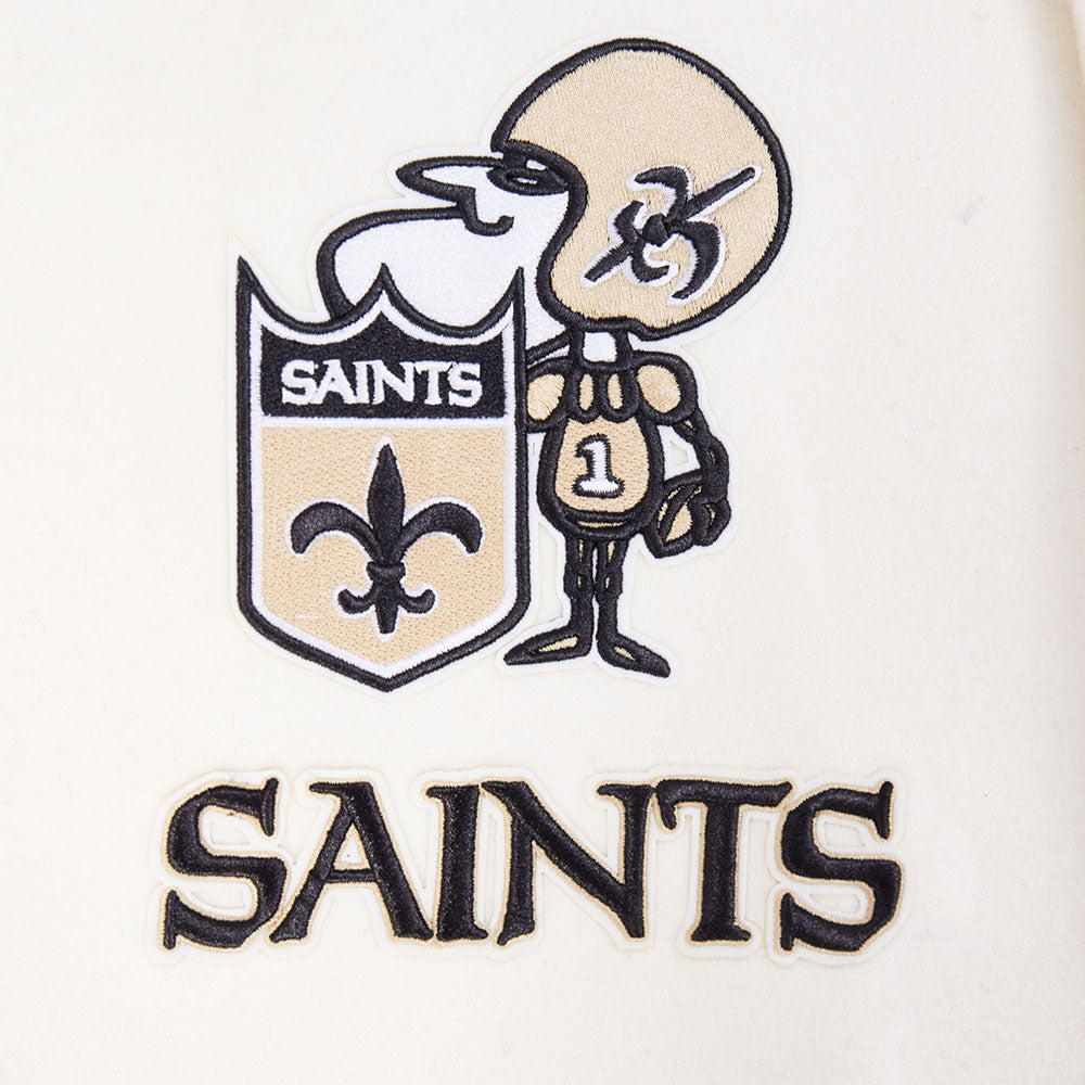 NFL NEW ORLEANS SAINTS RETRO CLASSIC MEN'SS RIB WOOL VARSTIY JACKET (EGGSHELL/ BLACK)