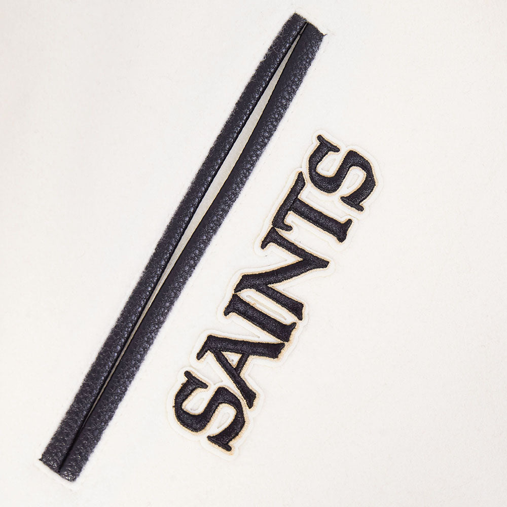 NFL NEW ORLEANS SAINTS RETRO CLASSIC MEN'SS RIB WOOL VARSTIY JACKET (EGGSHELL/ BLACK)